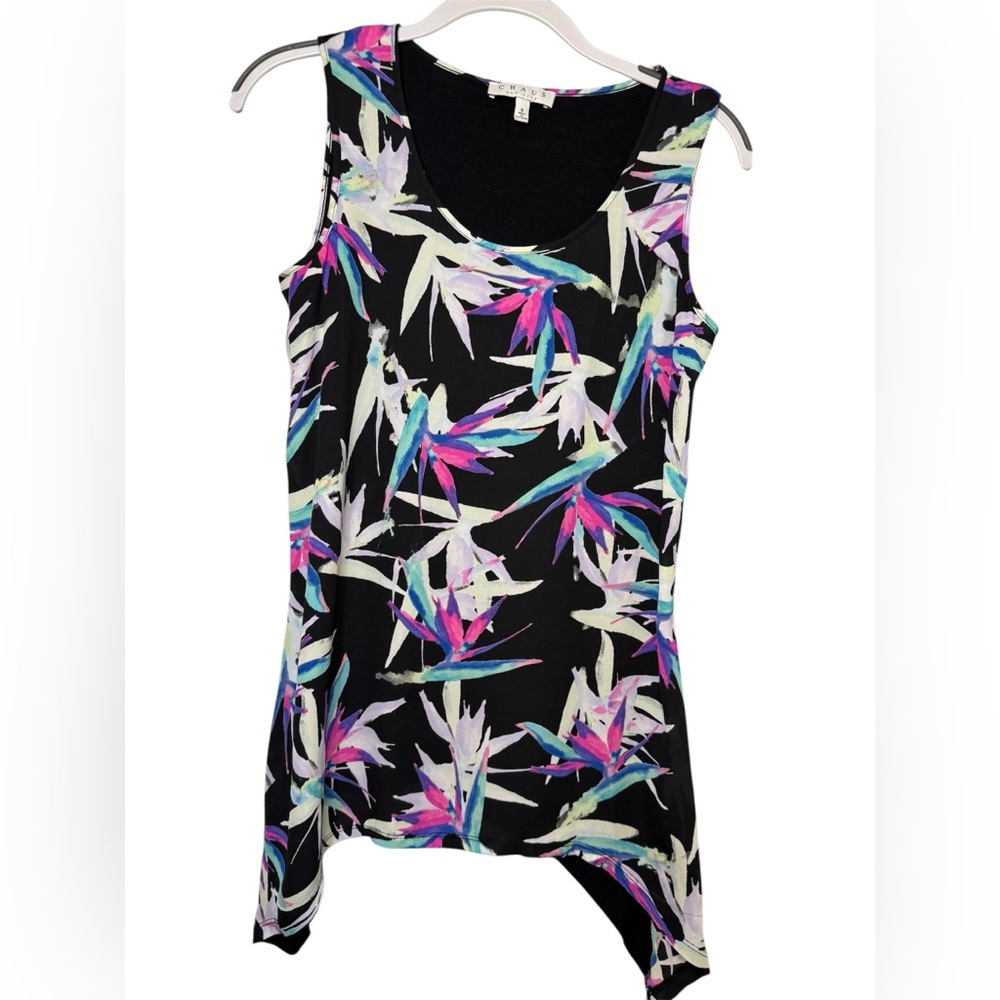 Chaus Black Multicolor Floral Tank Top